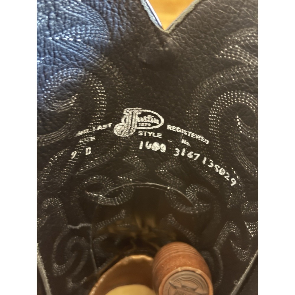 Justin 1409⭐️Classic Black London Calf Leather Western Cowboy Boots⭐️Mens 9 D - Picture 11 of 12